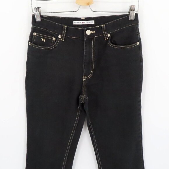 VTG Tommy Hilfiger Women 6 Black Cotton Blend Denim Jeans Embroidered Pocket - Picture 2 of 12